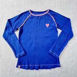 Alba of Denmark Blue Ribbed Lace Trimmed Heart Tee GUC 6/7